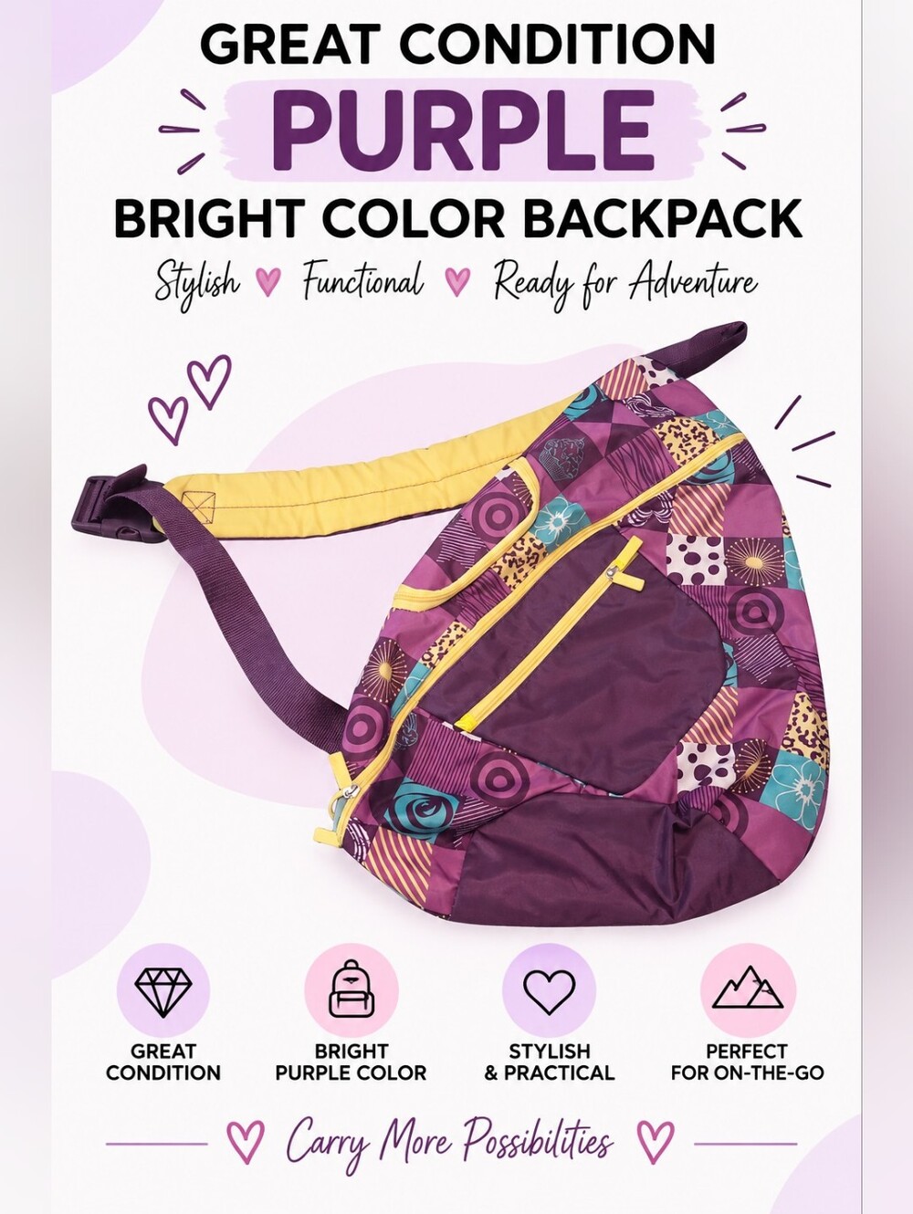 Colorful Purple Patchwork Sling Bag — Gently Used Great Condition